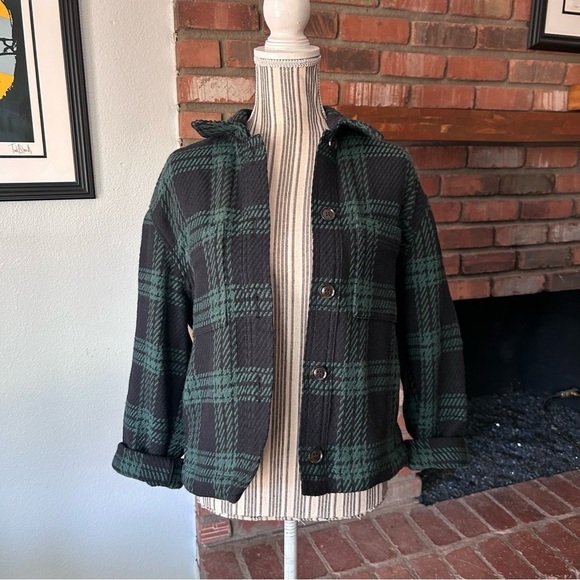 NWT Madewell Flannel Boxy Shirt-Jacket in Green Plaid Sz XS - Picture 4 of 11